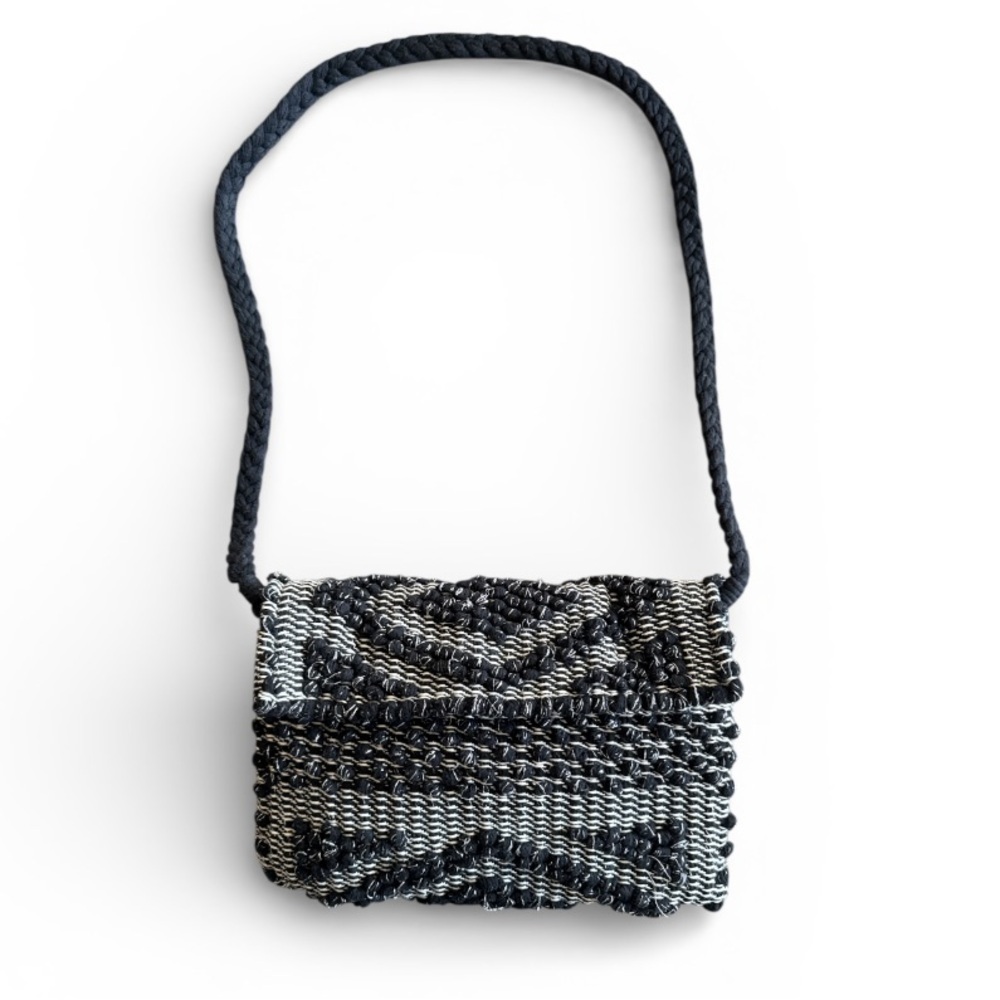 Antonello Tedde Suni Rombi Blk & White Hand Woven Cotton Crossbody Bag NWT